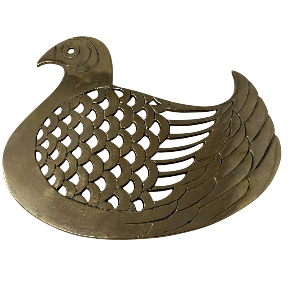 Vintage Brass Chicken Trivet Mid Century Modern Bird Footed‎